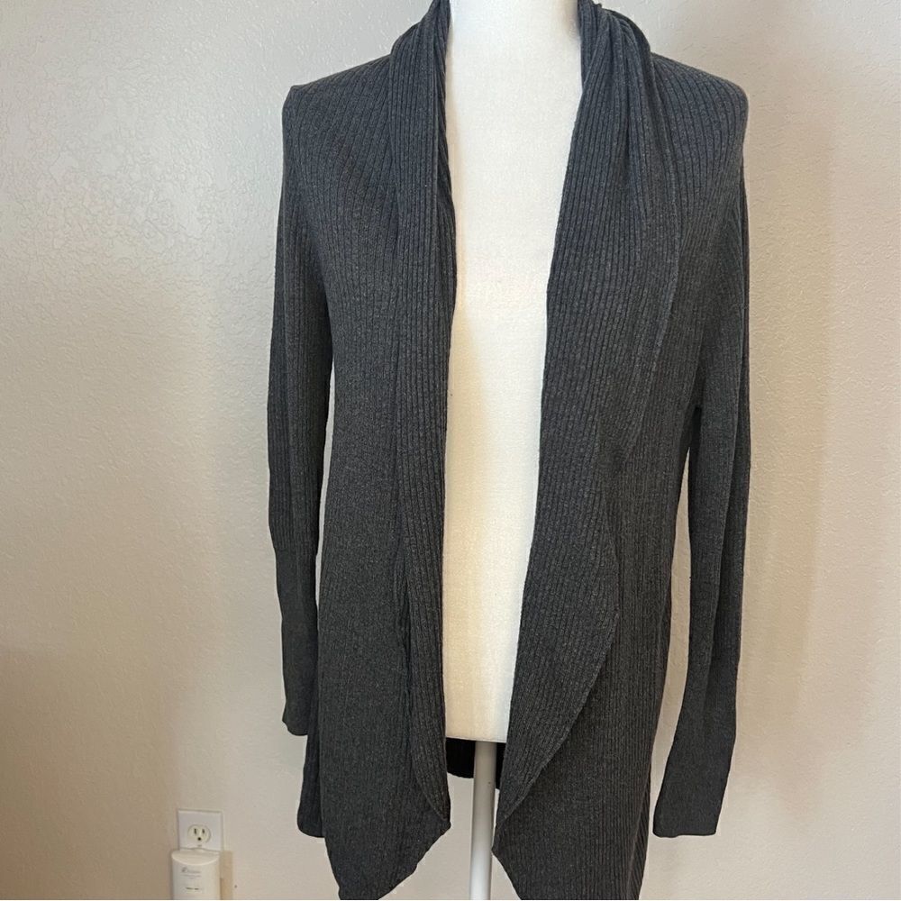 Leith Dark Grey Ribbed Cardigan. Long and Open Front. Size S. Great Condition!